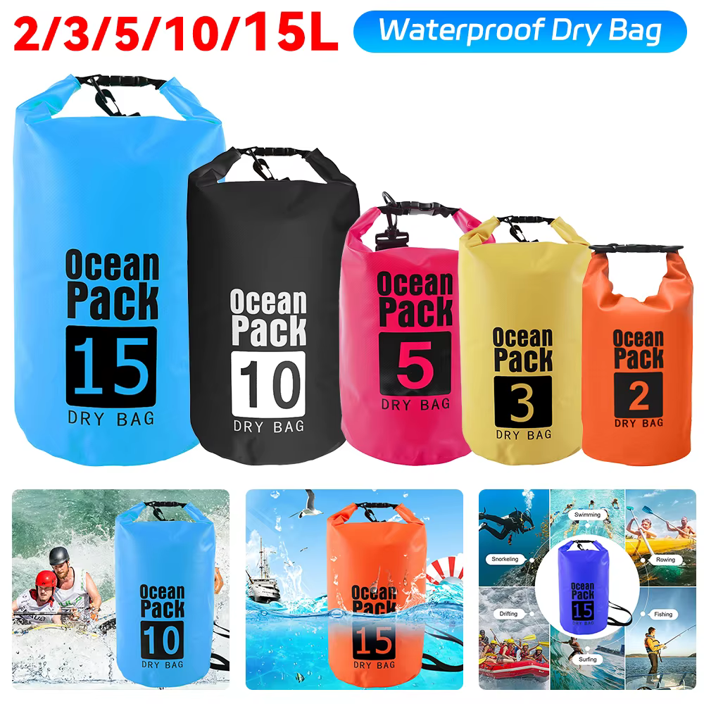 2L 3L 5L 10L 15L sac sec étanche sac de natation pliable sac de rangement de plage kayak Rafting rivière Trekking sac d'eau flottant