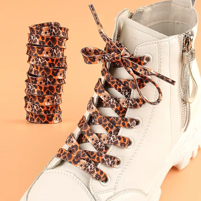 1 paire classique léopard Animal Patten impression lacet créatif unisexe baskets toile chaussure dentelle lacets plats chaussures cordes
