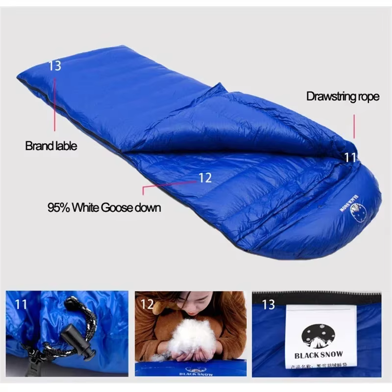 Sacs de couchage thermiques en duvet d'oie blanche, taille 220x85cm, allonge et élargi, adaptés aux personnes hautes, bonne qualité, Camping