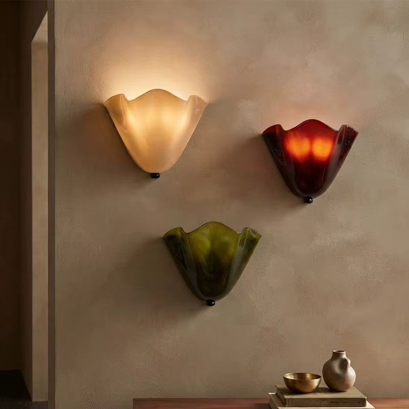 Applique Murale en Verre Français LED E14, Décoration Artistique Murale, Lampe de Chevet pour Salon et Chambre, Lampe d'Ambiance Murale