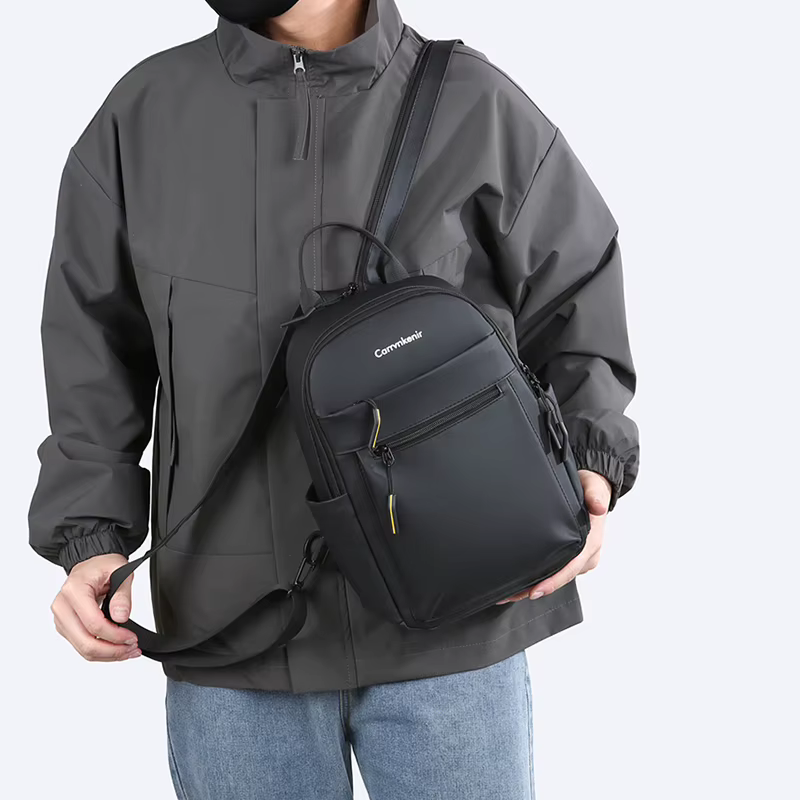 Mode mâle petit sac à dos Durable en cuir PU souple hommes sac à dos décontracté adolescent sangles zippées sac de poitrine sac à bandoulière SAC