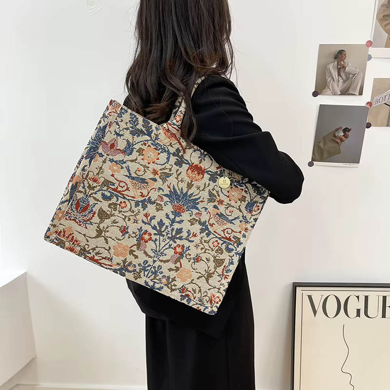 Sac fourre-tout de grande capacité pour femme, sacs à main de créateur de luxe, toile brodée Jacquard, grand sac shopper initié, marque, 2022