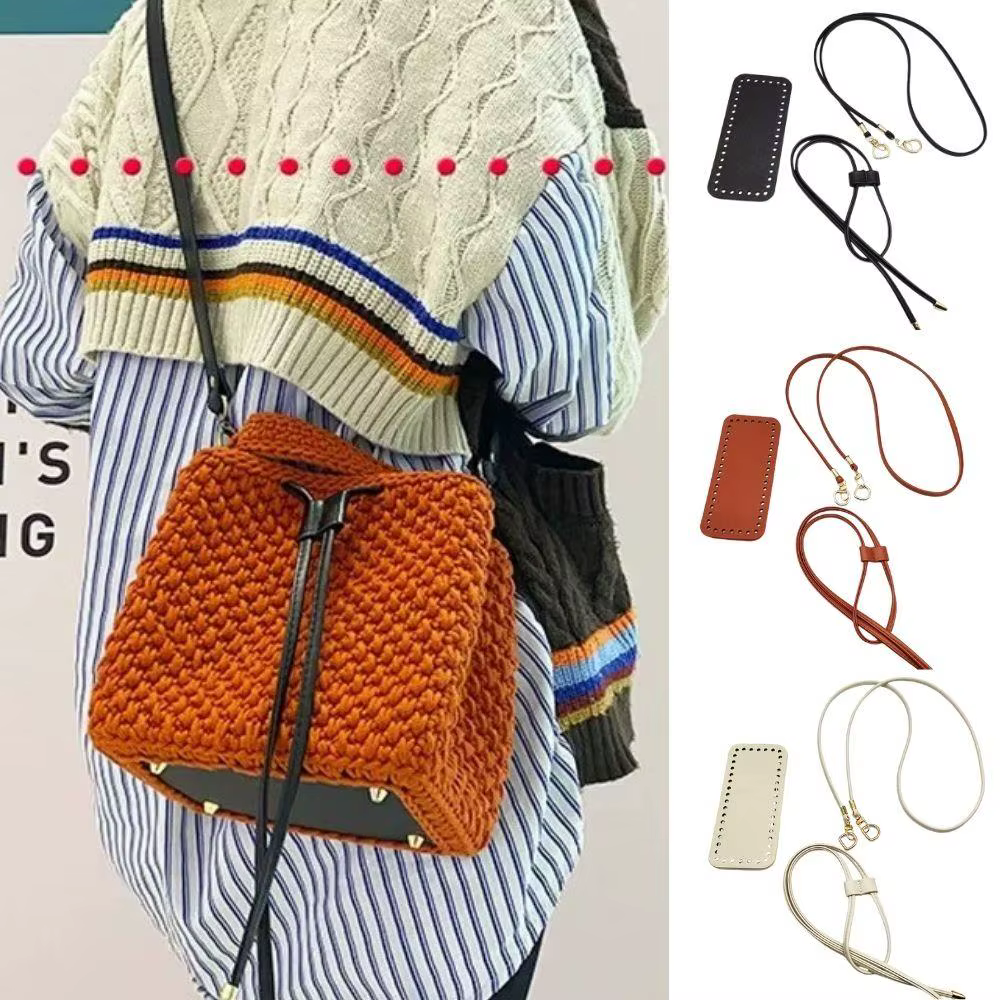 3 pièces bricolage en cuir PU Crochet sac accessoires à la main cordon pièces tissé sac ensemble couleur unie sac Base inférieure sac sangle poignée