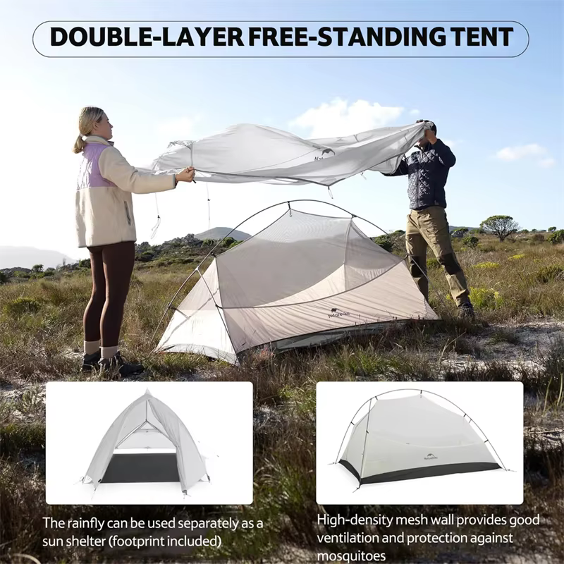 Naturehike Cloud Up UL Tente Ultralégère 1-2 Personne 15D Nylon Étanche Camping Unique Double Randonnée