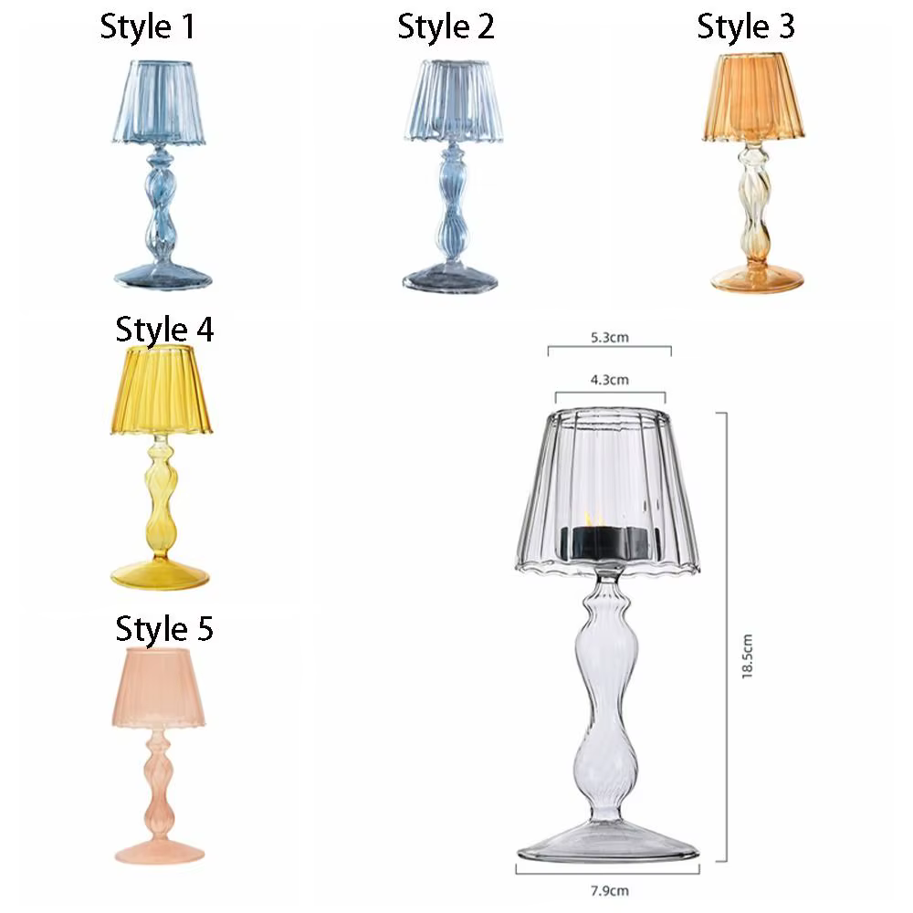 Chandelier rayé en verre à pieds hauts, bougeoir délicat et créatif en forme de lampe, candélabre artisanal d'art Transparent pour salon