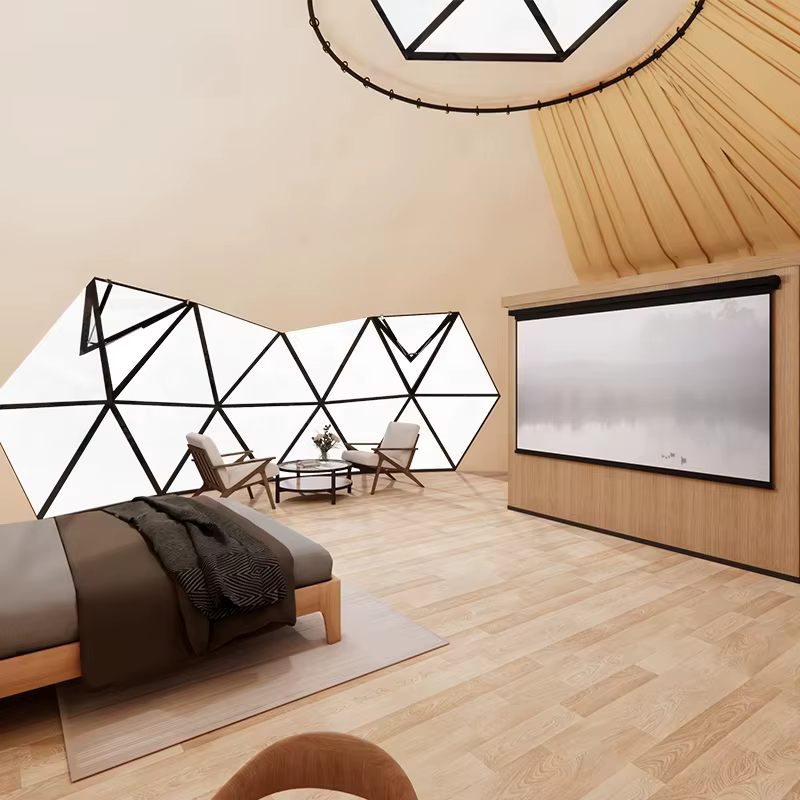 Dôme géodésique de luxe pour le glamping en plein air avec salle de bain privée