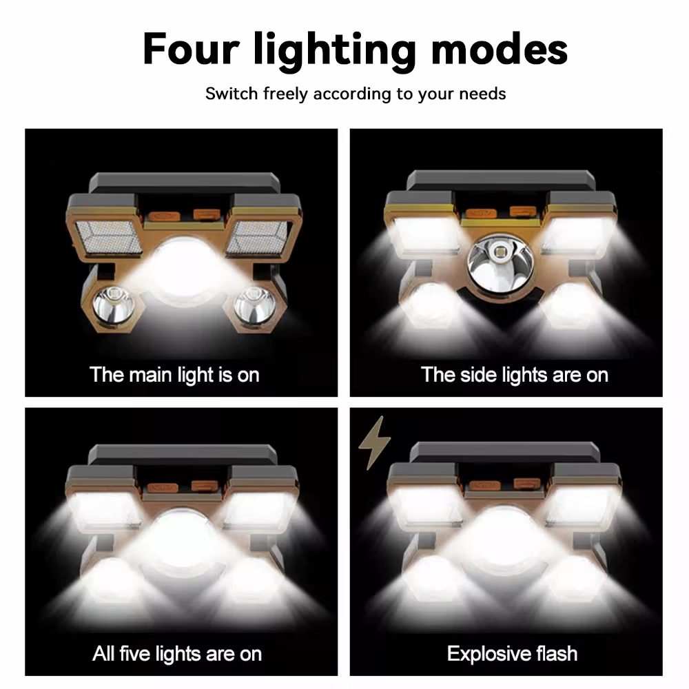 1 lampe frontale Rechargeable, torche de phare Portable 5LED, lampe de travail Portable, lampe frontale de Camping de pêche pour voyage, Camping