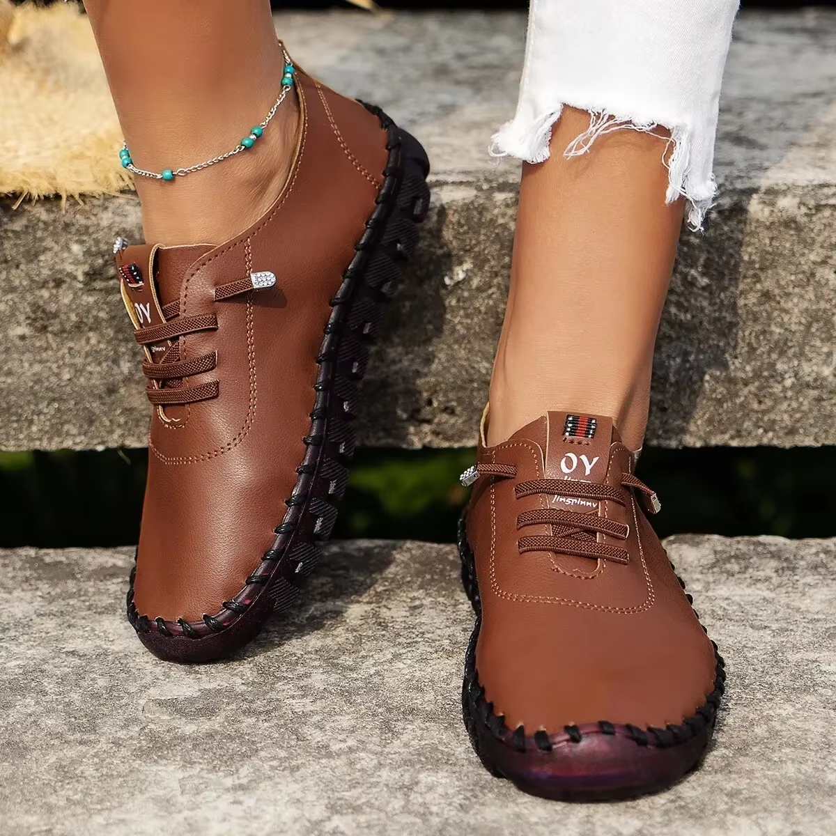 Baskets pour femmes, chaussures plates en cuir à lacets, nouvelle collection printemps, décontractées et confortables, chaussures pour maman, Zapatos Mujer, Chaussure Femme