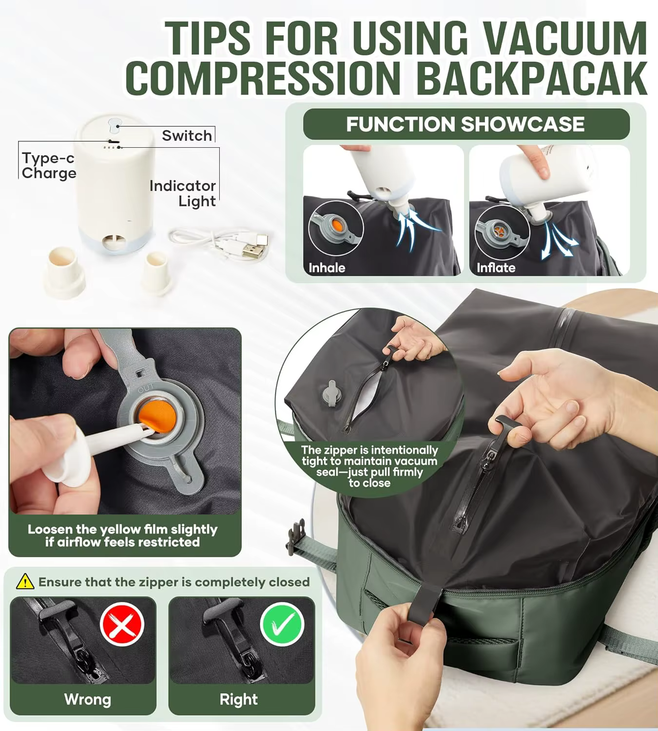Sac à dos de voyage à compression sous vide pour hommes et femmes
