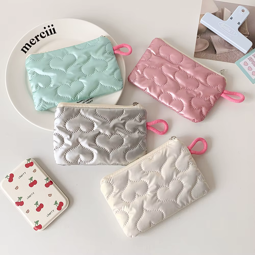 Mini trousse de maquillage brillante argentée pour femme, pochette à monnaie, porte-monnaie mignon, portefeuille portable, sac pour écouteurs et câbles de données