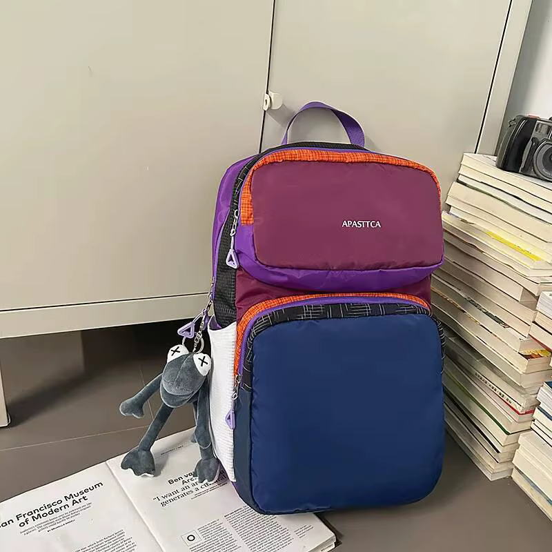 Sac à dos de voyage en plein air, mode Patchwork écologique, blocage de couleur, polyvalent, Ultra-léger, sacs à bandoulière Dopamine, nouvelle collection 2025