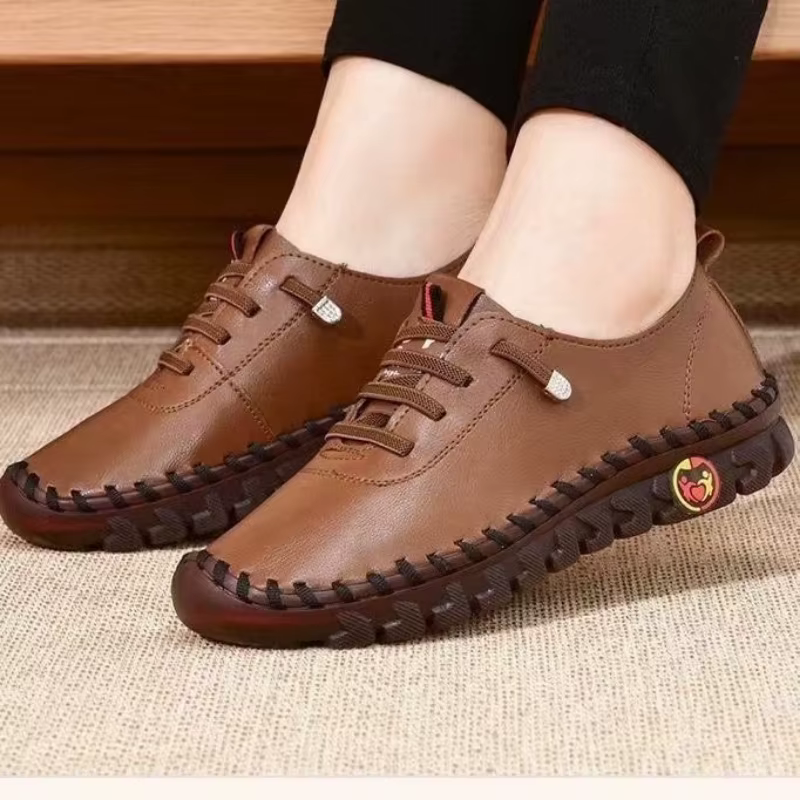 Baskets pour femmes, chaussures plates en cuir à lacets, nouvelle collection printemps, décontractées et confortables, chaussures pour maman, Zapatos Mujer, Chaussure Femme