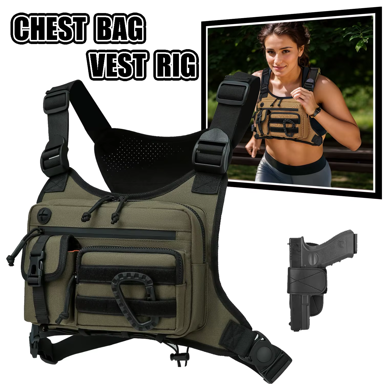 Sac de poitrine pour hommes et femmes, sac de poitrine pour course à pied, randonnée, gilet EDC, étanche, antivol, plate-forme pour sports de plein air et entraînements