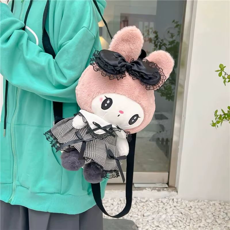 Sac à dos en peluche grande capacité My Melody Kuromi, sac à bandoulière Kawaii, sac d'école mignon, cadeau