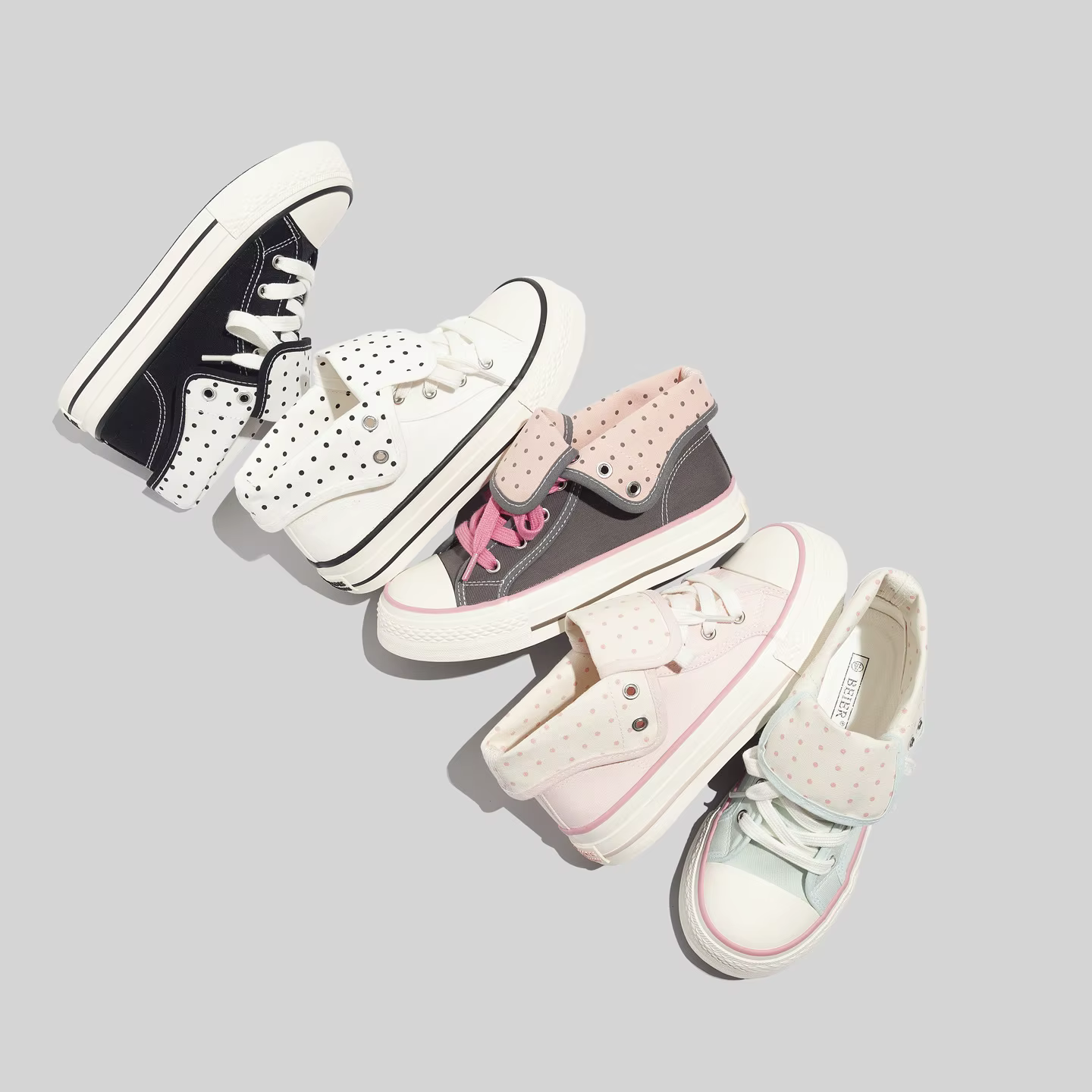 Belle 2026 Chaussures en toile de printemps à pois mode pour femme, montantes, polyvalentes, à plateforme et semelle épaisse rehaussante, décontractées