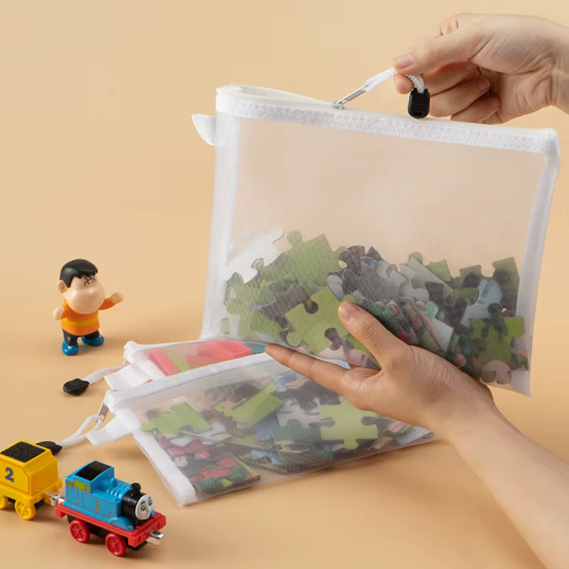 Sac à fermeture éclair en maille transparente, pochette de rangement polyvalente pour papeterie, jouets, documents, cosmétiques, organisateur de bureau scolaire et de bureau