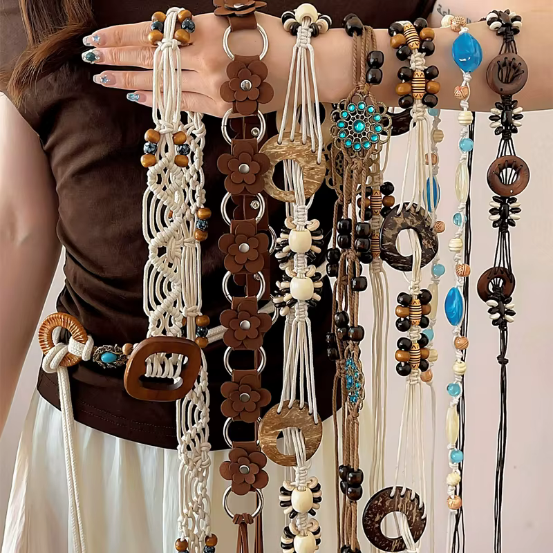 Ceinture de taille en perles de fleurs de Style bohémien pour femmes, jupe polyvalente haut de gamme et chaîne de taille en jean pour accessoire de ceinture d'été