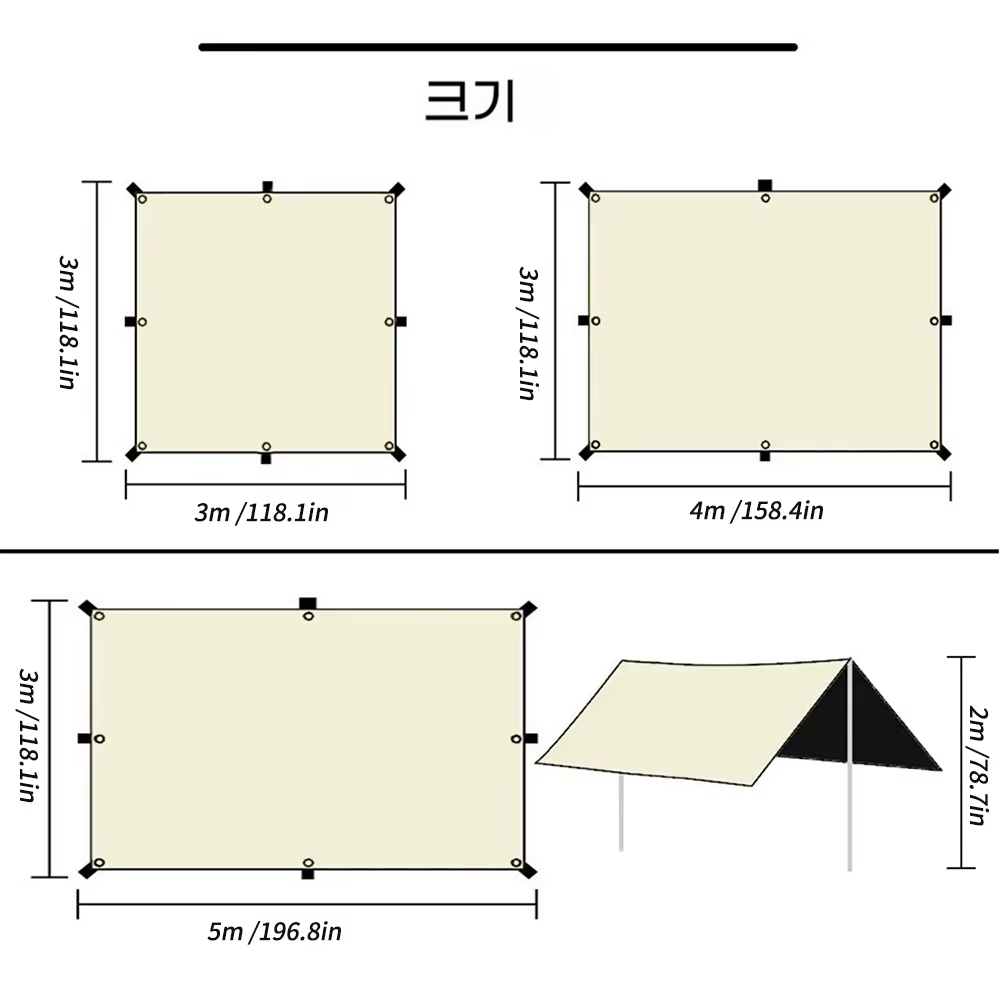Bâche de Camping à revêtement noir, tente étanche 3x5 3x4m 3x3m, auvent d'extérieur, randonnée plage, bâche revêtue noire