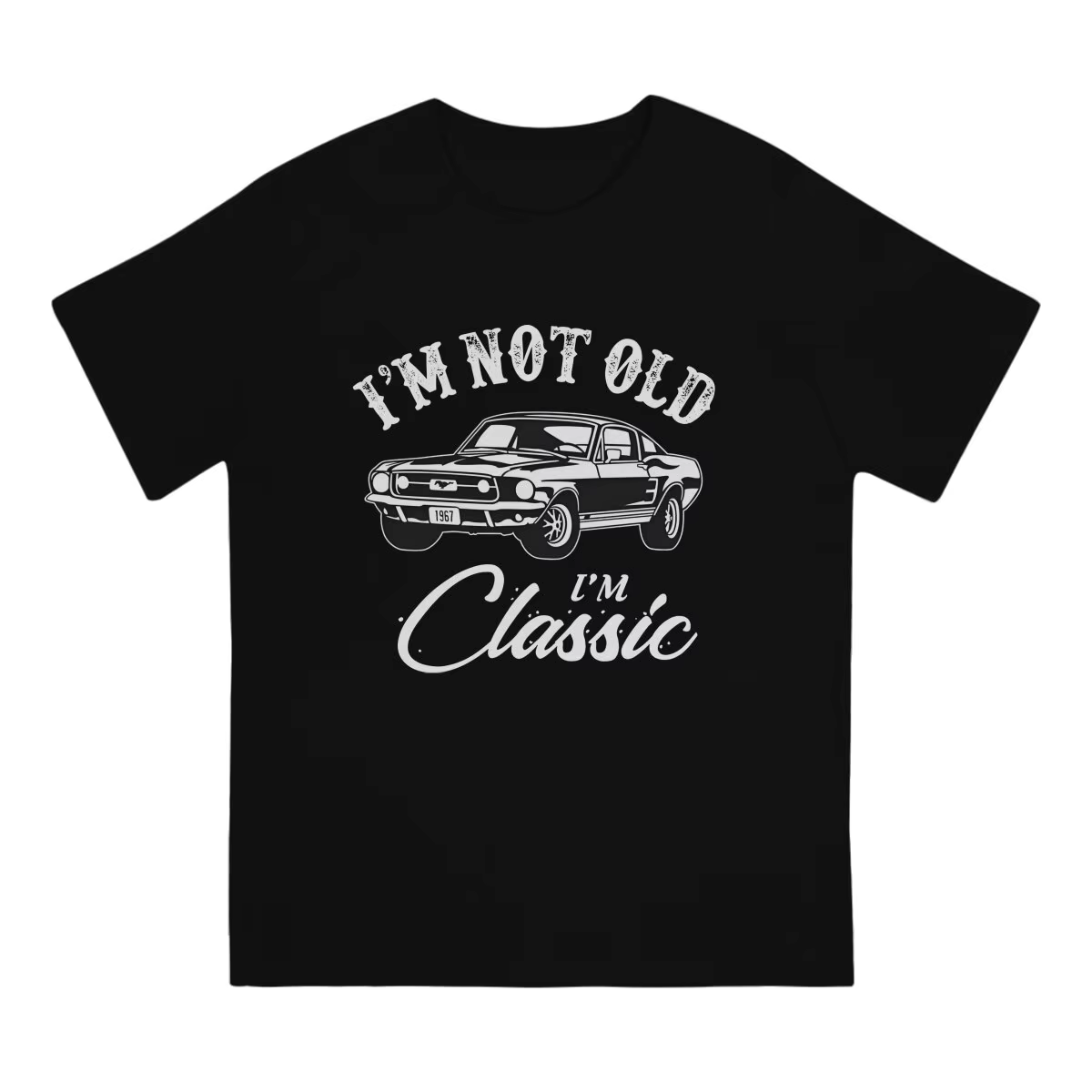 T-Shirt à Manches Courtes et Col Rond pour Homme, Vêtement Décontracté, 100% Coton, Imprimé, Mustang