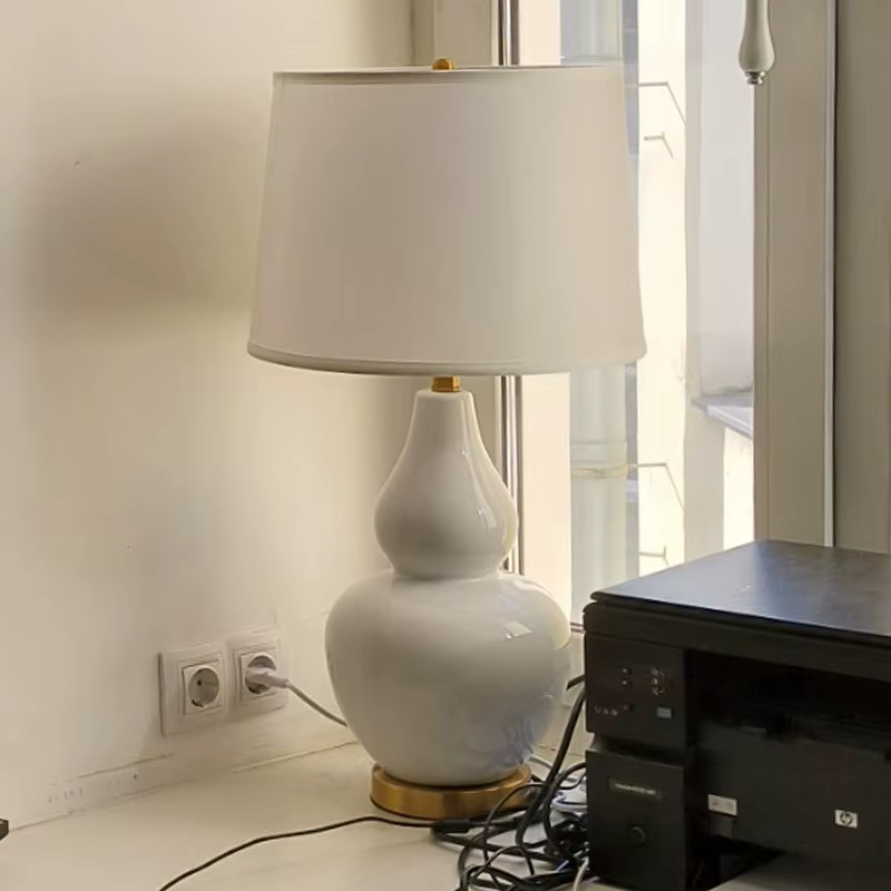 Lampes de Table en céramique rétro européennes, corps de lampe gourde en céramique blanche pour chambre à coucher, salon, lampe d'étude