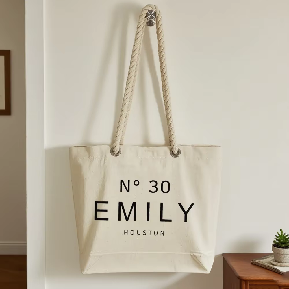 Sacs en toile perforés de chanvre personnalisés 30e 40e 50e ans, fourre-tout avec nom et état, cadeau de célébration d'anniversaire pour femmes, fête d'anniversaire