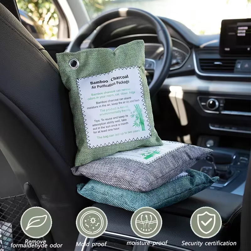 Sac de charbon de bambou naturel activé pour la maison, 200g, pour la déshumidification, la stérilisation et la désodorisation de l'air de voiture, 1 pièce
