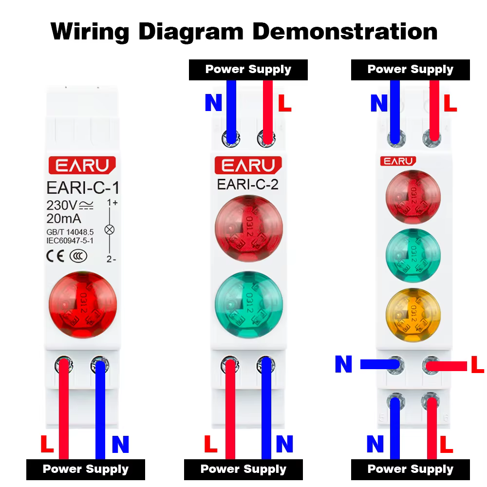 18mm Rail voyant AC DC 220V 230V LED double couleur Signal lumineux Tri