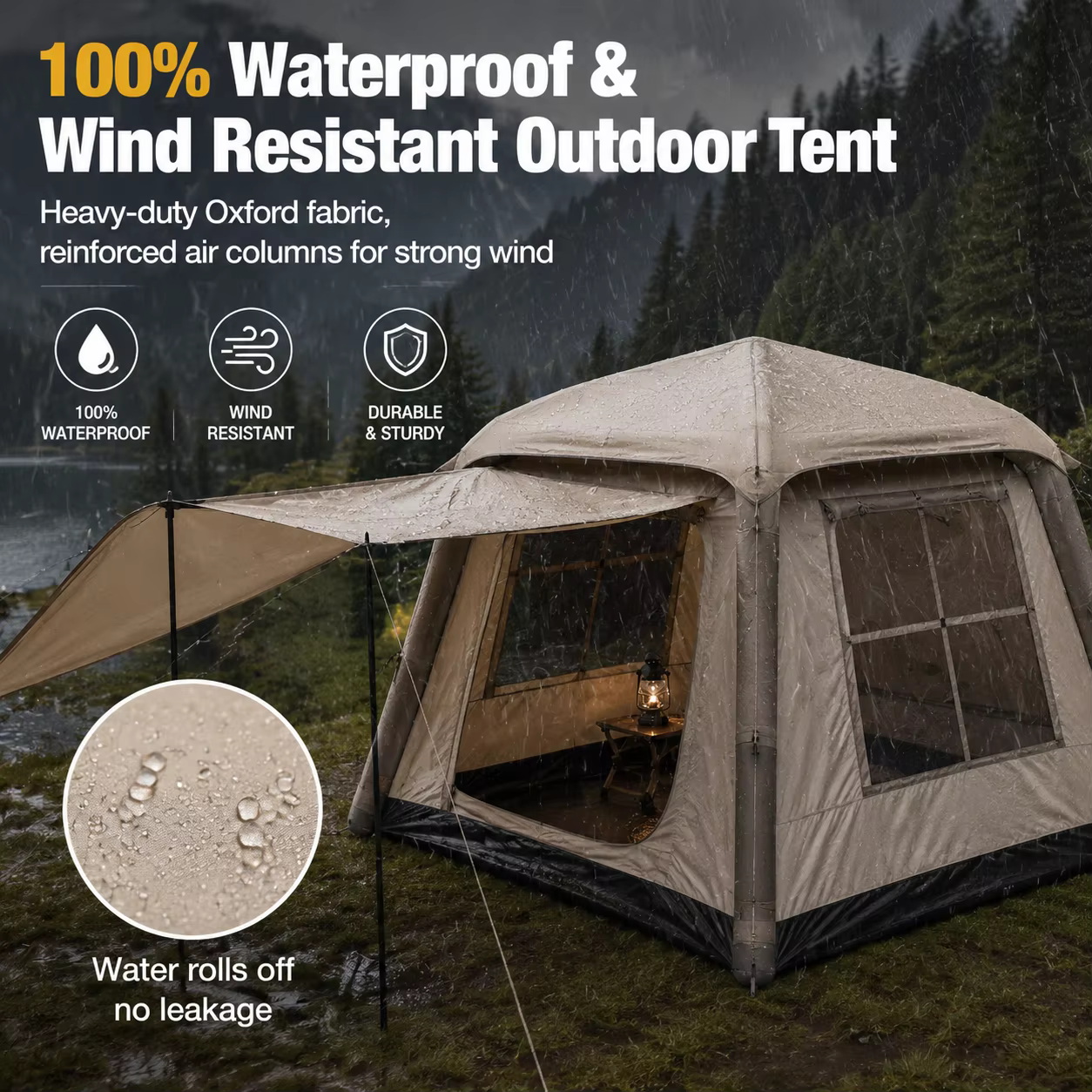 Tente gonflable portable pour le camping en plein air, tente à air imperméable et résistante au vent, tente familiale à installation rapide avec pompe à air