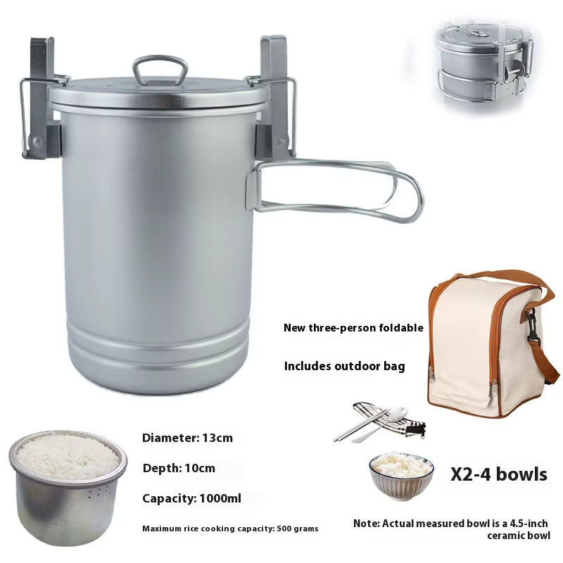 Cuiseur à riz mis à jour, ustensiles de cuisine de pique-nique portables en plein air, Pot en acier inoxydable, accessoire de cuisine multifonctionnel de voyage, Camping randonnée