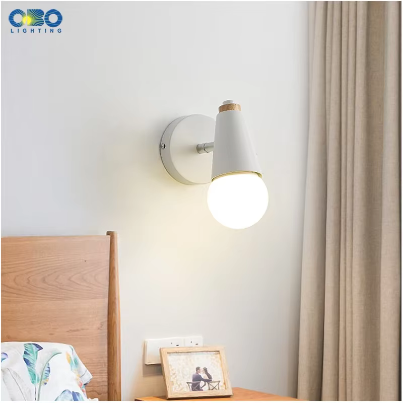 Moderne Macaron applique fer bois miroir lumière chevet chambre éclairage intérieur E27 ampoule rétro mur LED lumière nordique