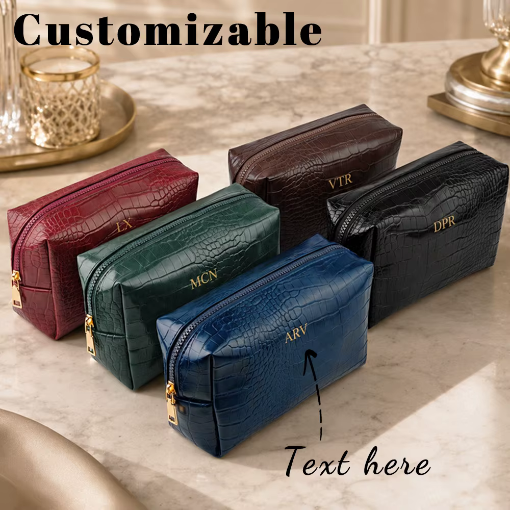 Sac de maquillage en PU personnalisé avec motif crocodile, grande capacité, sac à main pour femme, sac de toilette et de maquillage de voyage pour homme