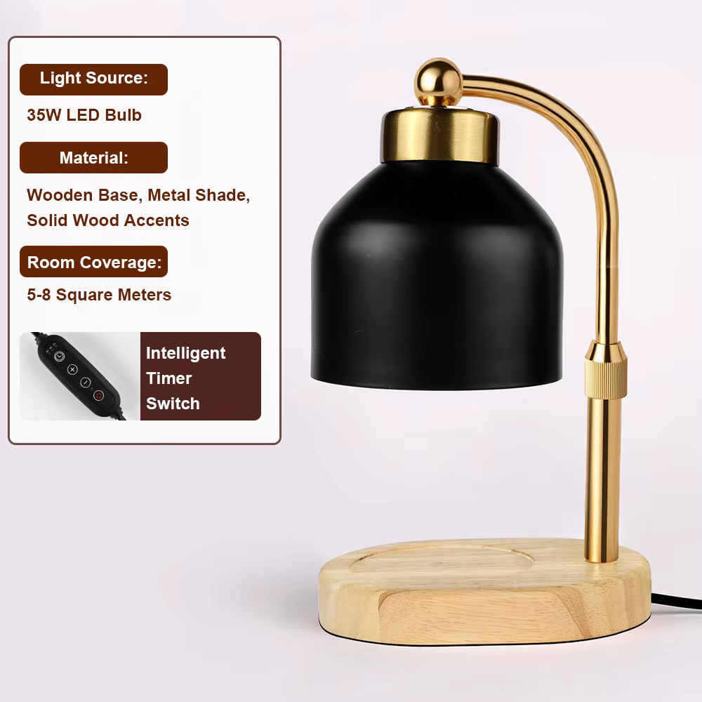 Lampe chauffe-bougie noire avec minuterie, intensité réglable, pour fondre la cire, décoration d'intérieur, idéale pour un anniversaire, un déménagement, un cadeau d'Halloween