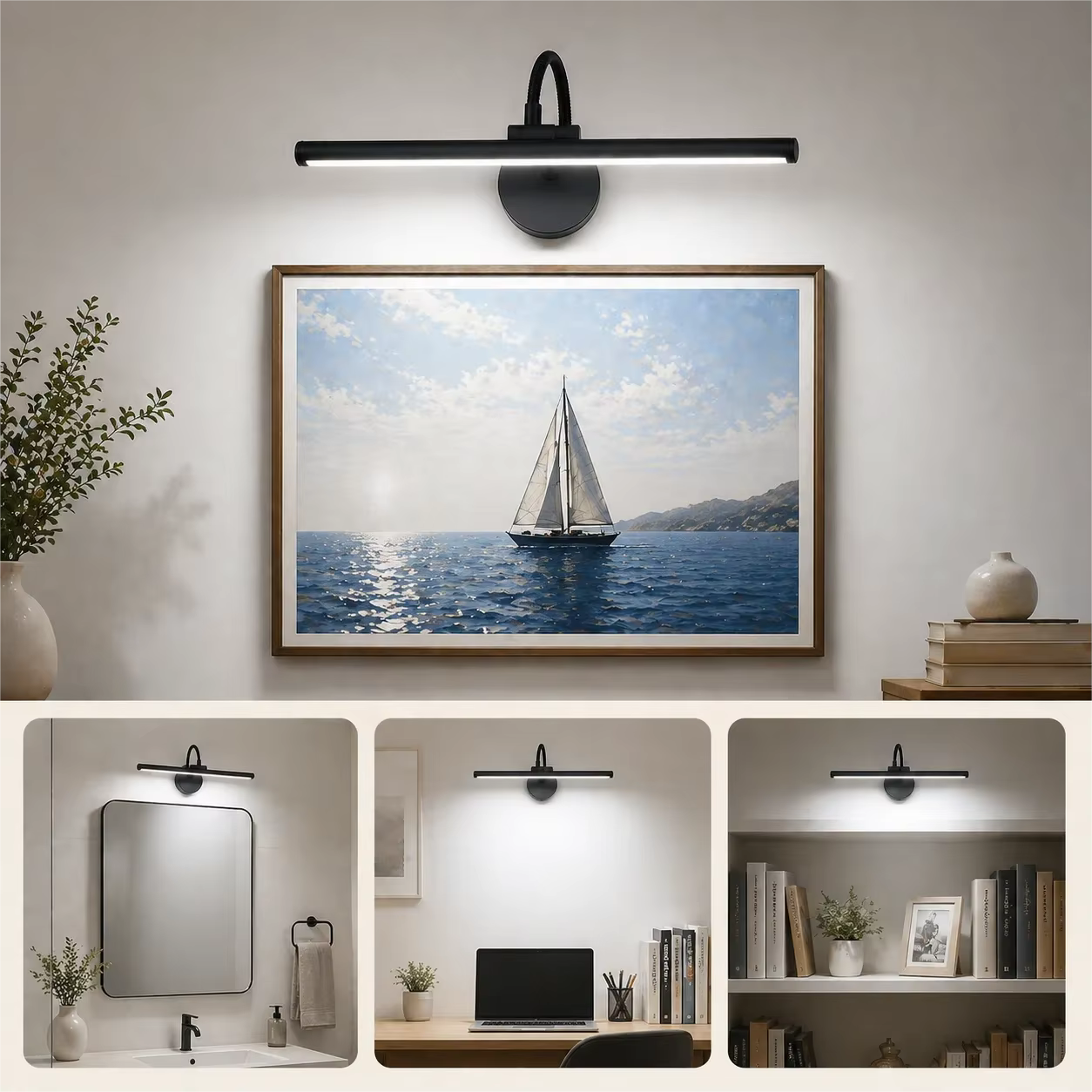Lampe à LED sans fil pour tableau avec télécommande, 360° ° Lampe murale magnétique réglable, rechargeable par USB, éclairage à 3 couleurs réglables