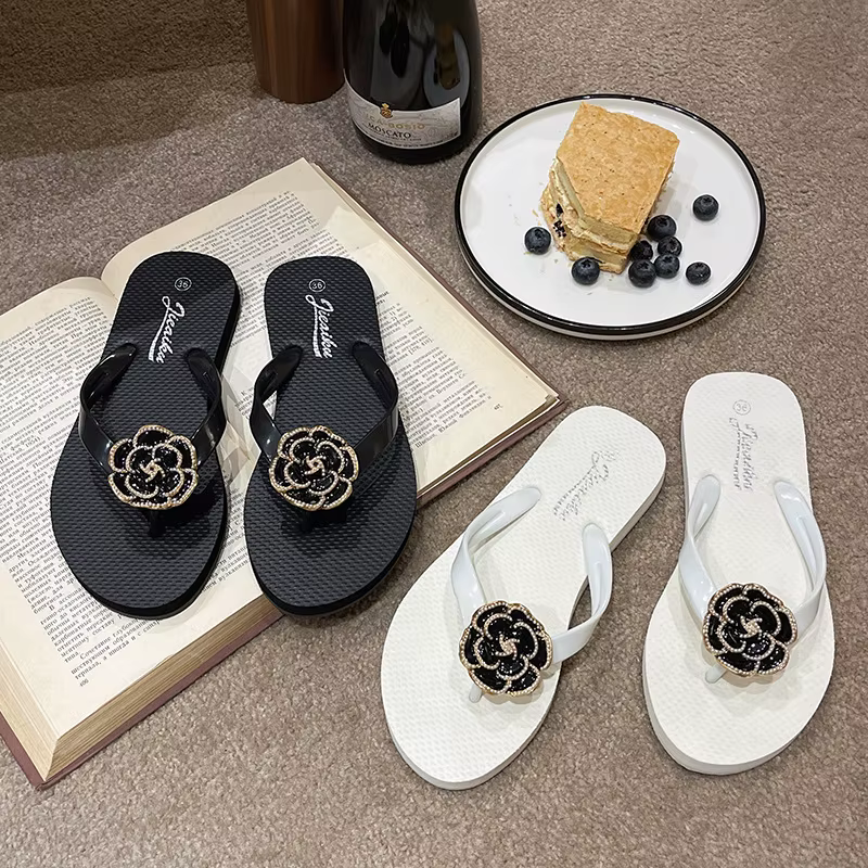 Femmes camélia tongs chaussures noir plat chaussures de plage décontractées été Peep orteil confort en plein air marche sandale Chanclas Mujer