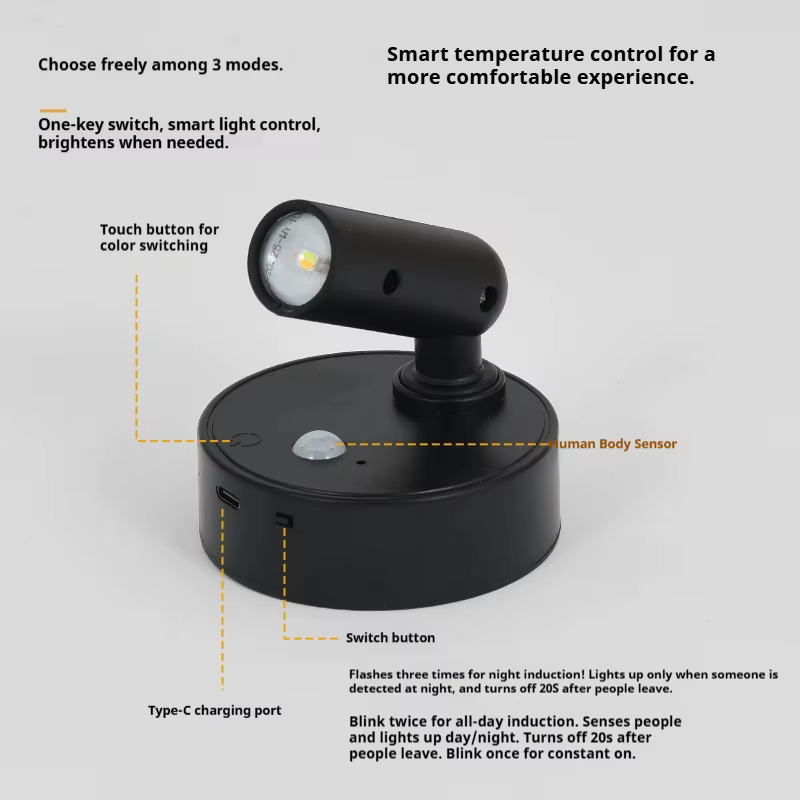 Lampe murale LED de chevet tactile sans fil pour intérieur, projecteurs à chargement USB, appliques murales LED magnétiques sans fil