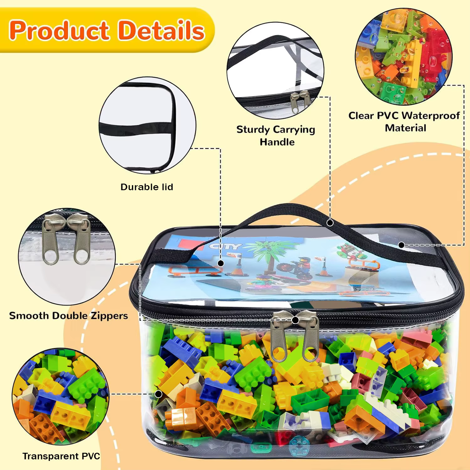 Sac de rangement transparent en maille avec fermeture éclair pour jouets, puzzle de grande capacité et évaluation de nuits, idéal pour le rangement des jouets et des nuits de construction