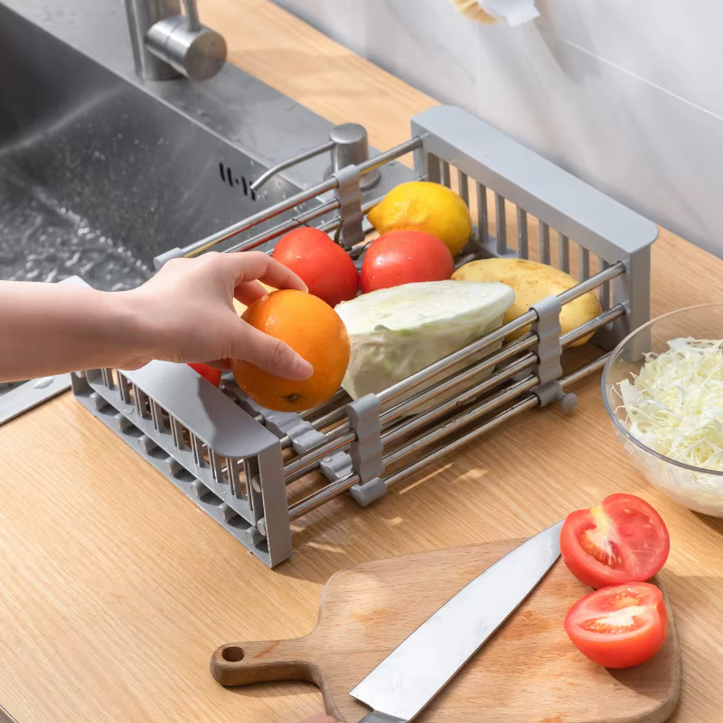 Égouttoir de cuisine télescopique en acier inoxydable pour évier, support à ustensiles, égouttoir à fruits et légumes, accessoire de cuisine domestique