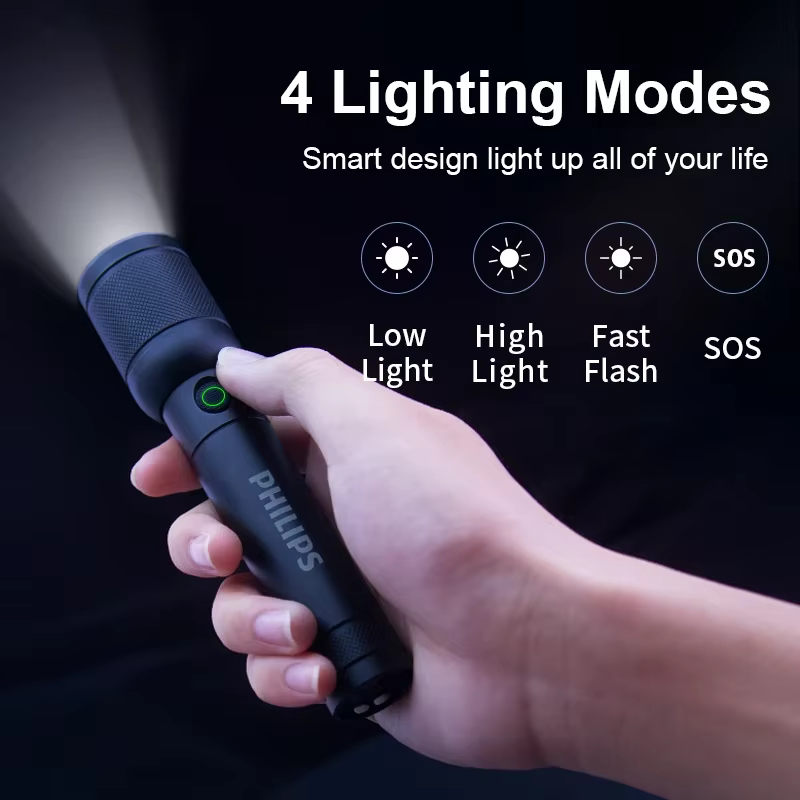 Philips SFL6168 Zoom lampe de poche avec chargement USB 18650 batterie lampes