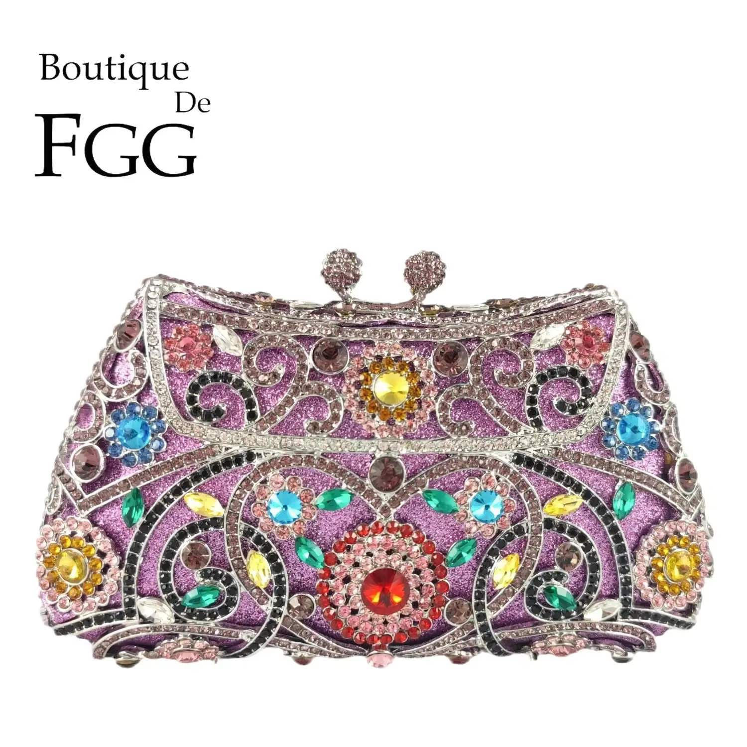 Boutique De FGG coloré violet femmes fleur pochette soirée sacs à main fête dîner cristal pochettes mariée mariage sac à main sac