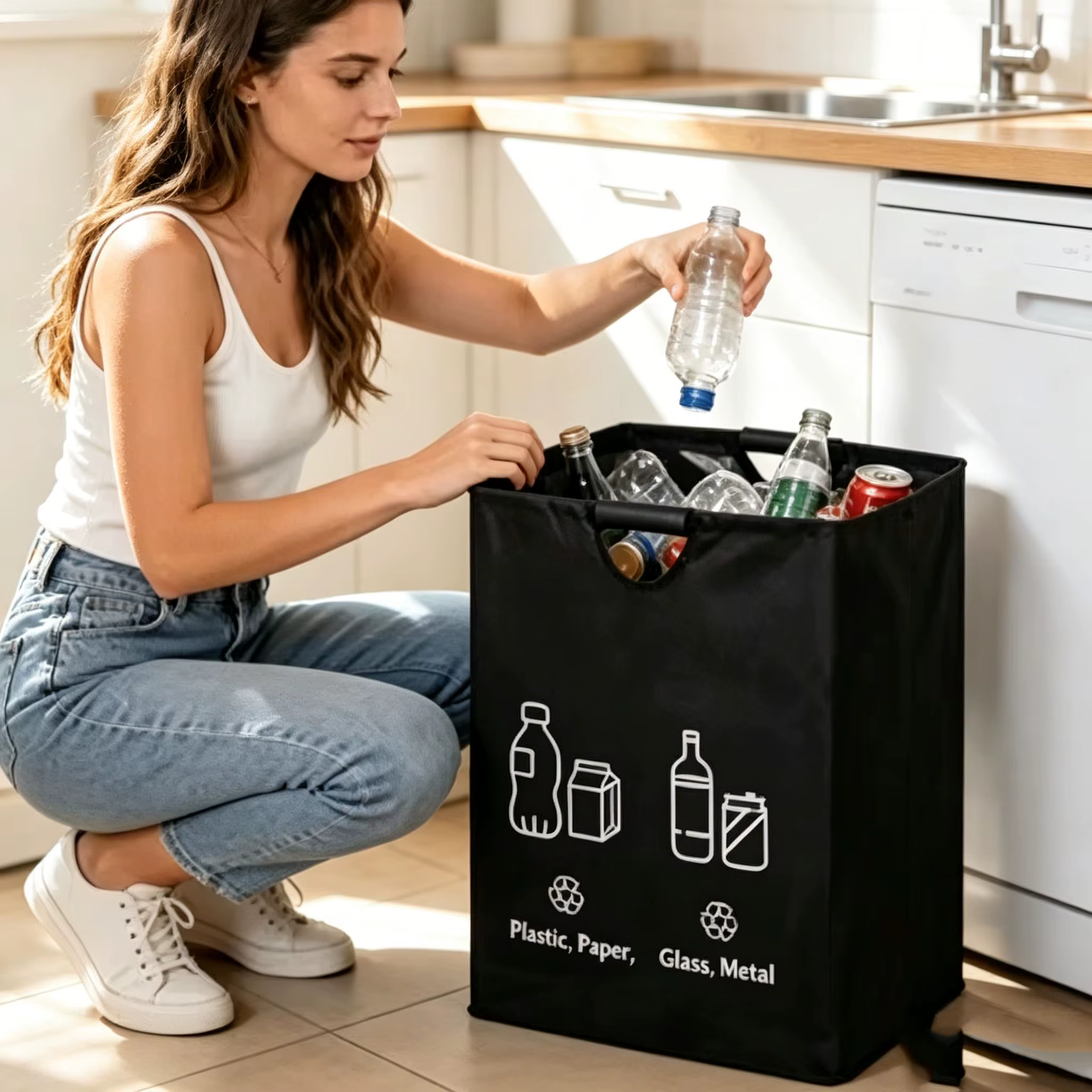 Poubelle pliable de 82 L, sac de rangement, panier de rangement pour bouteilles, capacité de 65 bouteilles, pour la cuisine, la maison et le bureau, organisateurs de déchets ménagers