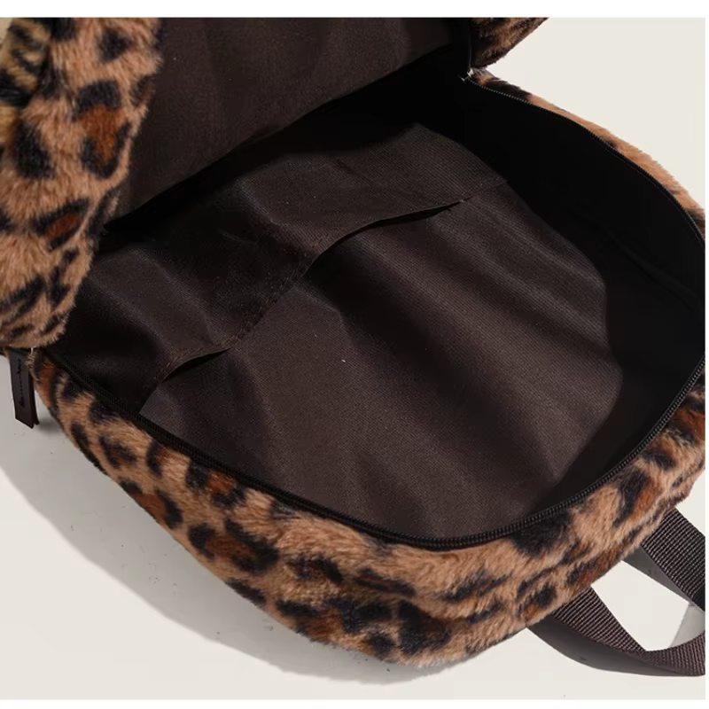 Sac à dos imprimé léopard mode avion cabine sac à dos grande capacité sac d'école polyvalent en peluche sacs souples Mochilas Mujer 2025