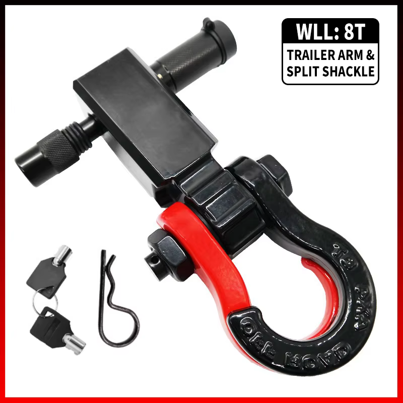 Bras de remorque à manille en dents de tigre 8T fendu 3/4, avec barres de remorquage de verrouillage, accessoires modifiés pour véhicules tout-terrain