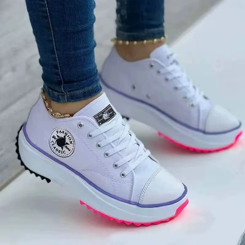 Chaussures pour femmes classique blanc toile baskets mode plate-forme femmes chaussures décontractées de haute qualité à lacets Feamle chaussures de Tennis 35-43