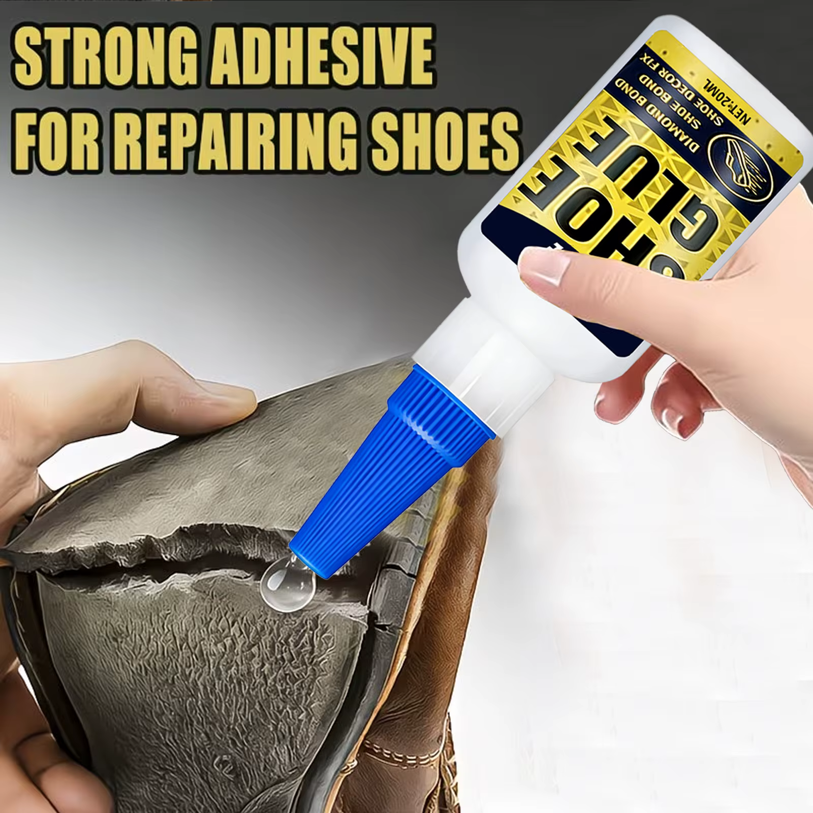 Colle à chaussures super résistante, adhésif professionnel à séchage rapide pour la réparation de chaussures en cuir, baskets, bottes, semelles cassées ou détachées
