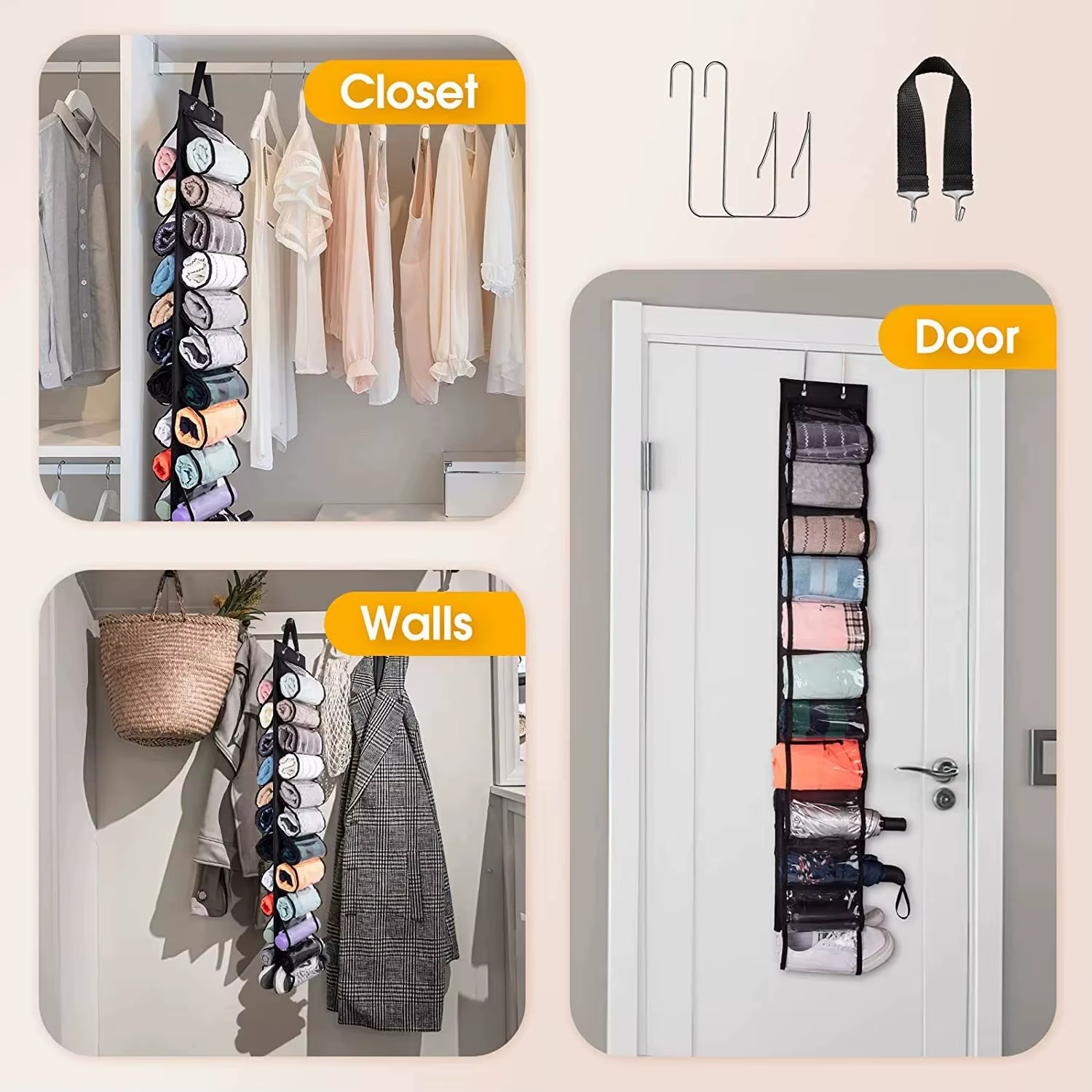 Sac de rangement pour leggings, cintre de rangement pouvant contenir 24 leggings ou chemises, cintre de rangement à compartiments pour jeans, organisateur de leggings pliable