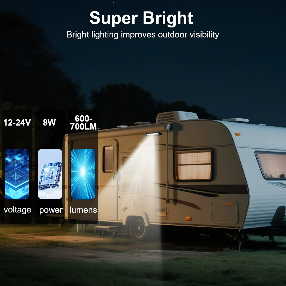 Lumière d'auvent LED pour remorque de Van RV, porche extérieur étanche 12V/24V et applique murale intérieure pour caravane et camping-car