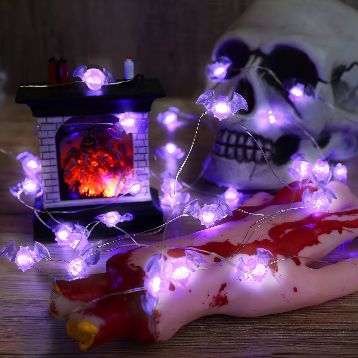 1pc 20/30 LED Halloween chauve-souris fil de cuivre chaîne lumière alimenté par batterie violet