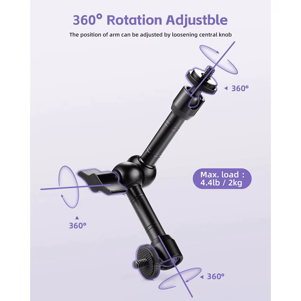 Bras magique réglable avec Super pince, bras articulé de 9 pouces, bras d'alimentation à Friction, Kit de vis de crabe pour lumière de moniteur de caméra