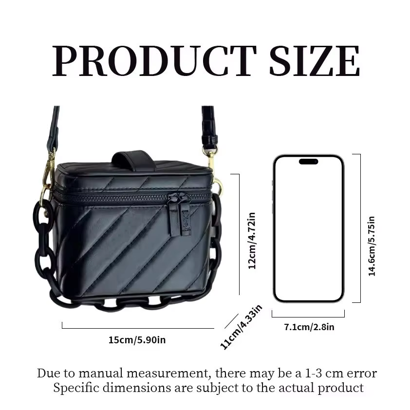 Sac Yves Saint Laurent noir matelassé, mini sac cosmétique YSL avec miroir intégré, pochette de maquillage multifonction avec accessoires détachables DIY