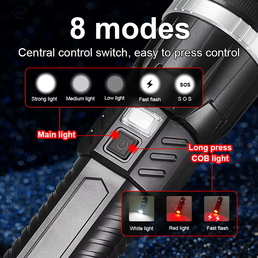 19000000LM super puissant lampe de poche intégrée 3 * 18650 haute puissance torche rechargeable LED lumière grande ouverture camping COB lanterne